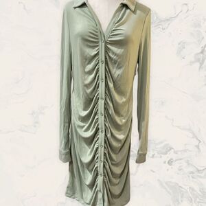 TOPSHOP Women’s Ruched Long Sleeve Minidress Light- Size 12 - Sage Green